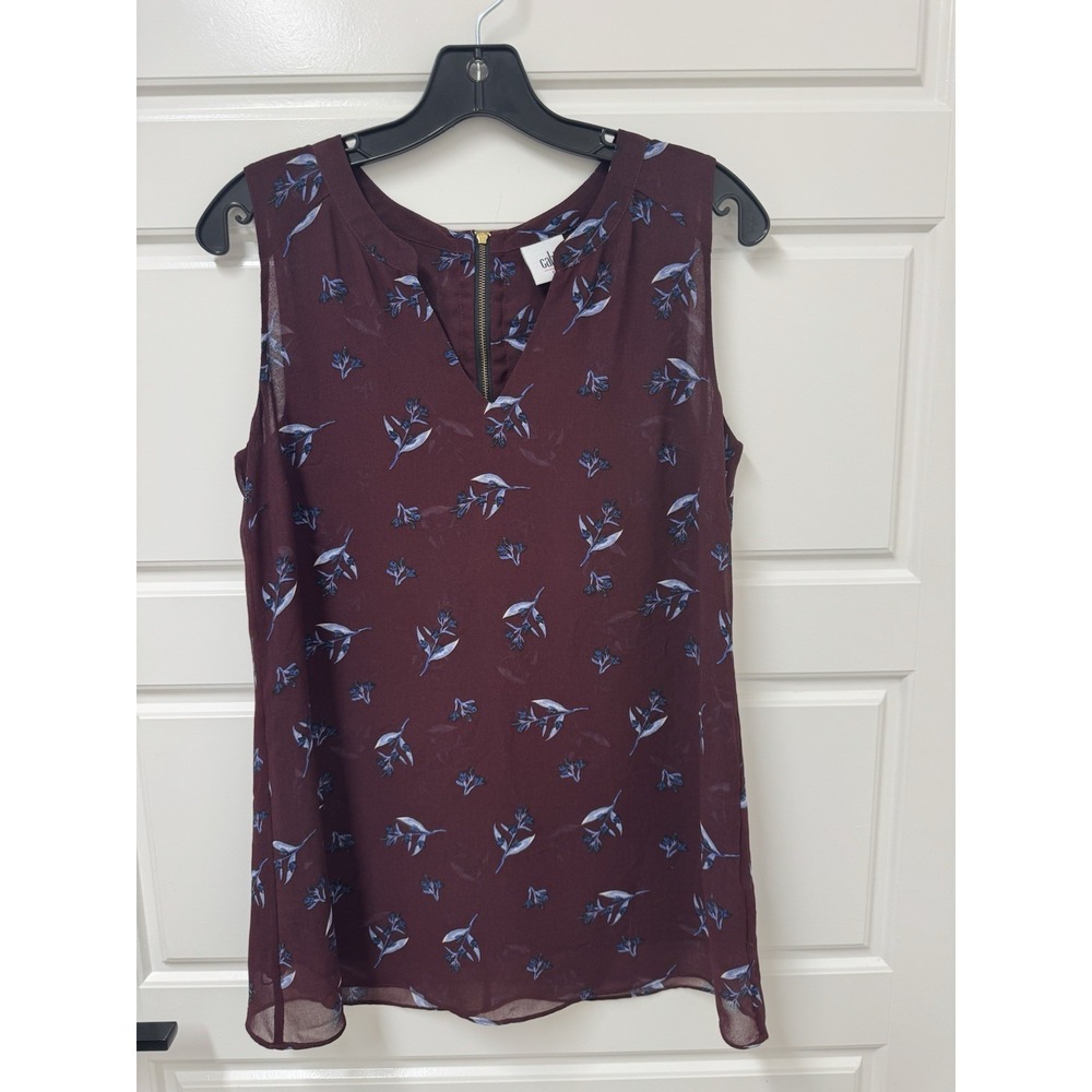 Cabi Women Small Sleeveless Lined Blouse Style 3444 Burgundy Floral Back Zipper